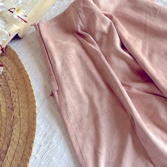 MANGO Skirt - pastel pink suede skirt with frill - Picture 7 of 7